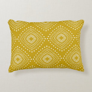 Cojín Decorativo Patrón geométrico étnico: amarillo dorado, blanco