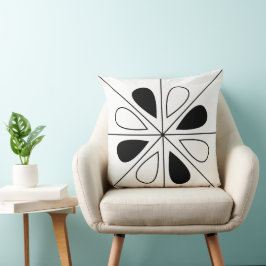Cojín Decorativo Patrón geométrico floral blanco y negro