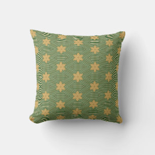 Cojín Decorativo Patrón geométrico floral de oro verde claro