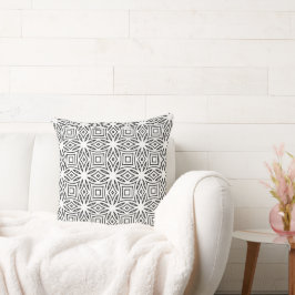 Cojín Decorativo Patrón geométrico floral en blanco y negro