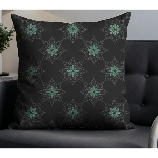 Cojín Decorativo Patrón geométrico floral moderno Verde azulado y n (Subido por el creador)