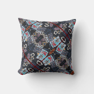 Cojín Decorativo Patrón geométrico floral negro hermoso