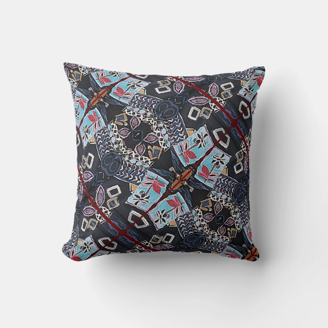 Cojín Decorativo Patrón geométrico floral negro hermoso (Anverso)