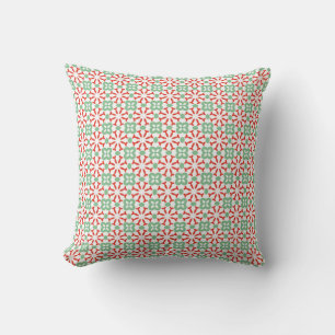 Cojín Decorativo Patrón geométrico floral verde menta rojo retro