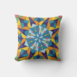 Cojín Decorativo Patrón geométrico fractal azul y amarillo