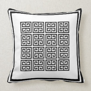 Cojín Decorativo Patrón geométrico griego moderno en blanco y negro