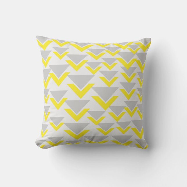 Cojín Decorativo Patrón geométrico gris y amarillo (Anverso)