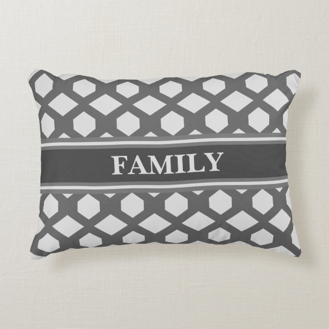 Cojín Decorativo Patrón geométrico gris y plateado (Anverso)