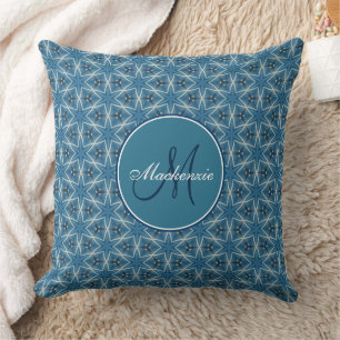 Cojín Decorativo Patrón geométrico Kaleidoscópico de estrellas azul