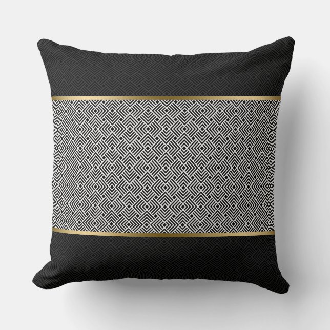 Cojín Decorativo Patrón geométrico moderno blanco sobre negro (Anverso)