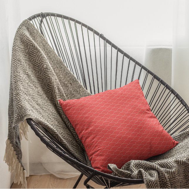 Cojín Decorativo Patrón geométrico moderno de ondas rojas japonesas (Subido por el creador)