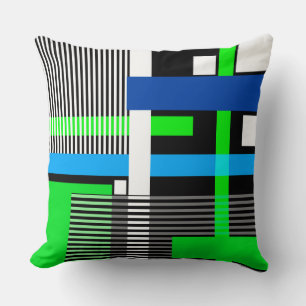 Cojín Decorativo Patrón geométrico moderno en tonos azul y verde