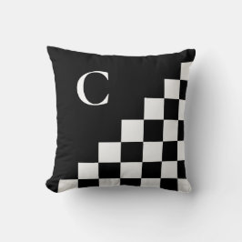 Cojín Decorativo Patrón geométrico negrita Monograma blanco negro