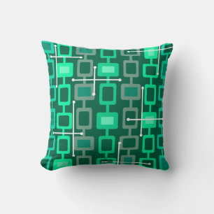 Cojín Decorativo Patrón geométrico retro de 1950 Turquesa