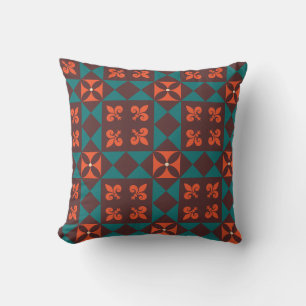 Cojín Decorativo Patrón geométrico retro de naranja marrón