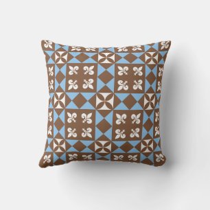 Cojín Decorativo Patrón geométrico retro marrón y azul