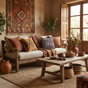 Cojín Decorativo Patrón geométrico retro textil abstracto  