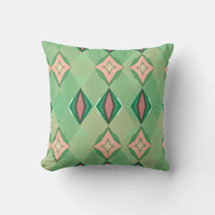 Cojín Decorativo Patrón geométrico retro verde rosa diamante estrel