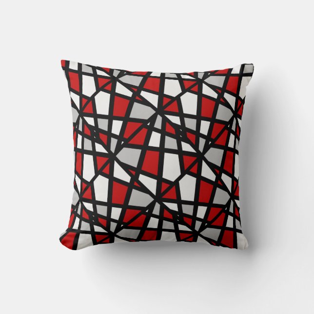 Cojín Decorativo Patrón geométrico rojo gris negro blanco (Anverso)