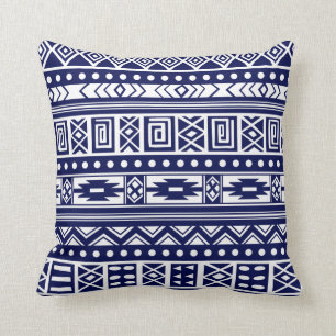Cojín Decorativo Patrón geométrico tribal azul