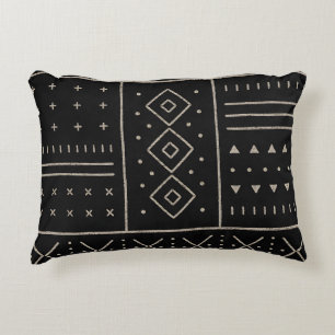Cojín Decorativo Patrón geométrico tribal de marfil negro   Boho mo