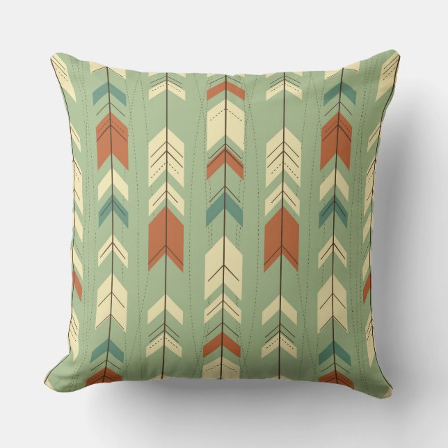 Cojín Decorativo Patrón geométrico tribal verde suave pastel (Anverso)