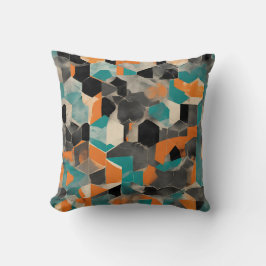 Cojín Decorativo patrón geométrico vibrante verde azulado y mostaza