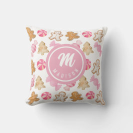 Cojín Decorativo Patrón Gingerbread y Azúcar Rosa Personalizado