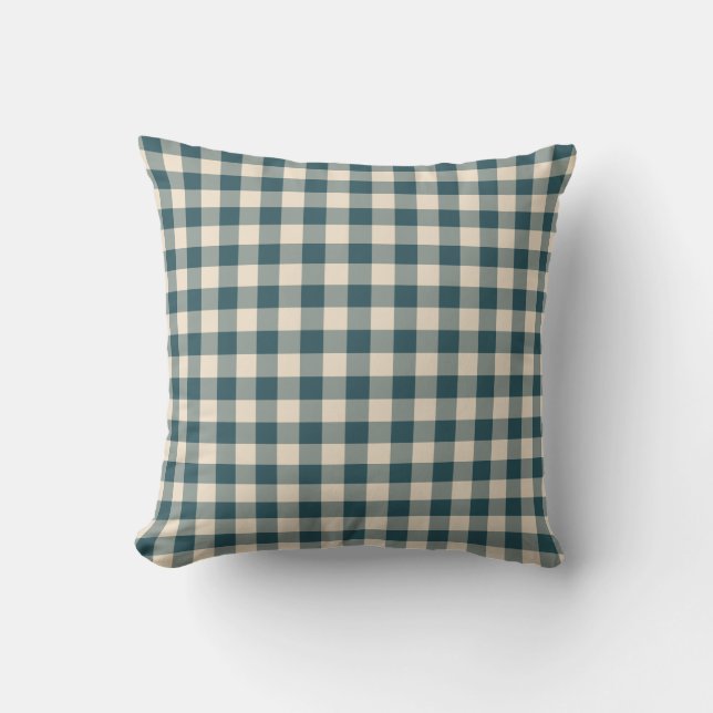 Cojín Decorativo Patrón Gingham de Emerald Off-White (Anverso)