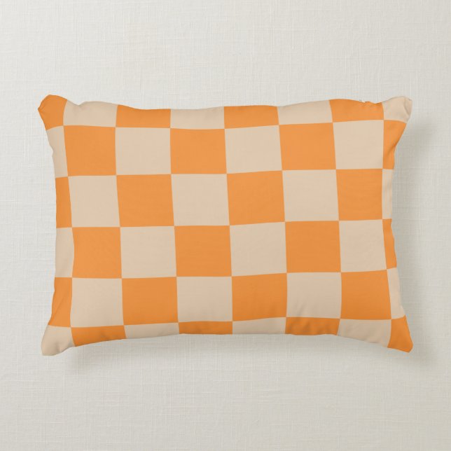 Cojín Decorativo Patrón Gingham de naranja controlado (Anverso)