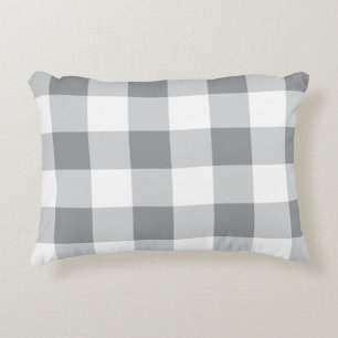 Cojín Decorativo Patrón Gingham Gris Y Blanco