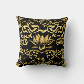 Cojín Decorativo Patrón Golden Lotus y floral 2508