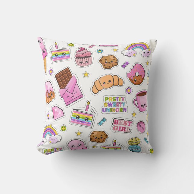 Cojín Decorativo Patrón gracioso unicornio mágico arco iris (Anverso)