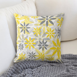 Cojín Decorativo Patrón gráfico de flor gris amarillo