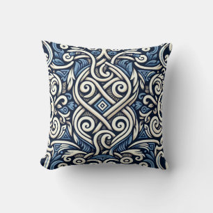 Cojín Decorativo Patrón griego moderno azul y blanco