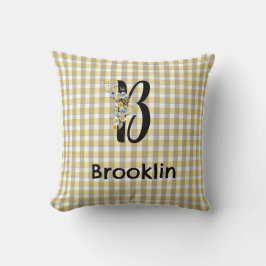 Cojín Decorativo Patrón gris azul de flor de monograma