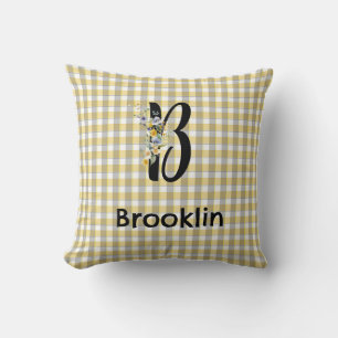 Cojín Decorativo Patrón gris azul de flor de monograma