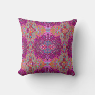 Cojín Decorativo Patrón Groovy Abstracto Magenta Rosa, Azul y Rojo
