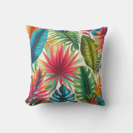 Cojín Decorativo Patrón Hawaiano de Hojas Tropicales