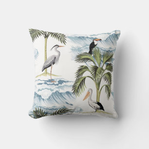 Cojín Decorativo Patrón hawaiano vintage, floral de verano.