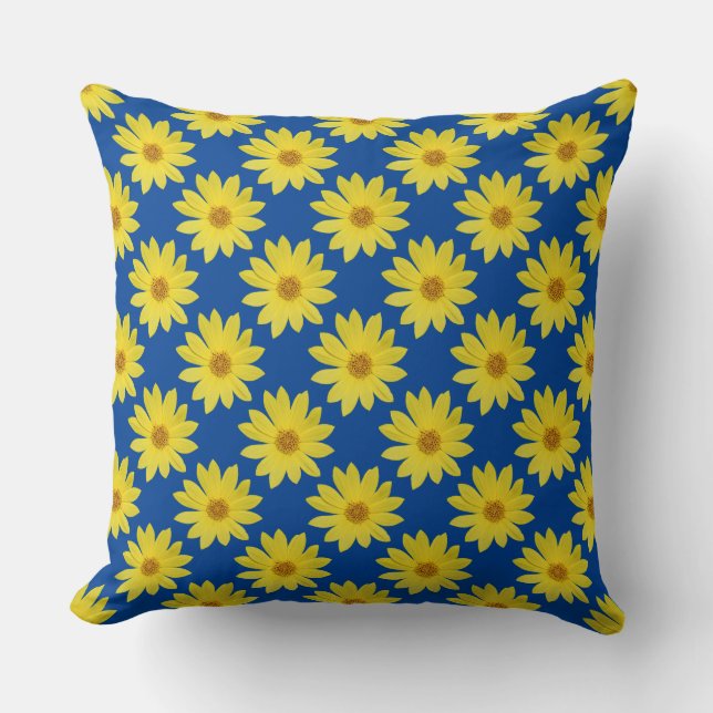 Cojín Decorativo Patrón Helianthus 'Lemon Queen' - Azul profundo (Anverso)