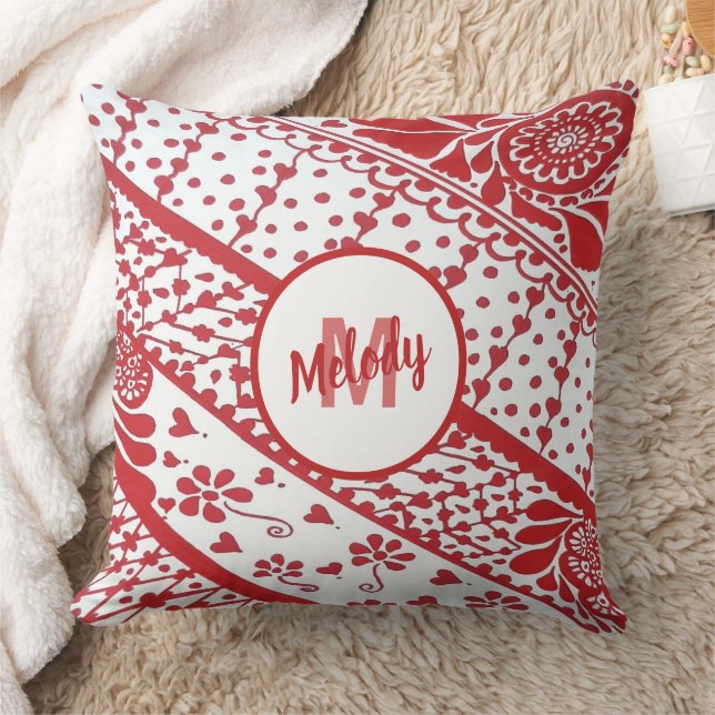 Cojín Decorativo Patrón Henna Mehndi rojo pintado a mano (Manta)