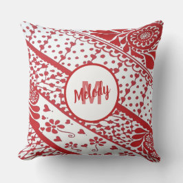 Cojín Decorativo Patrón Henna Mehndi rojo pintado a mano