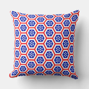 Cojín Decorativo Patrón hexágono rojo blanco y azul