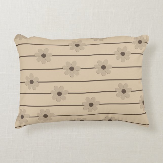 Cojín Decorativo Patrón horizontal Strip Brown Khaki Flower Y2K (Anverso)