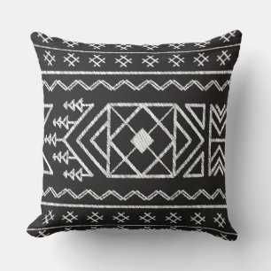 Cojín Decorativo Patrón Ikat de moda Tribal Geométrico Negro