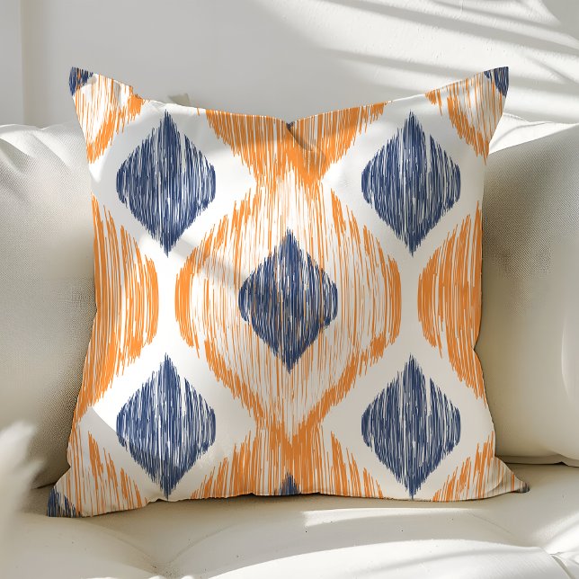 Cojín Decorativo Patrón Ikat Ogee Azul Marino y Naranja (Subido por el creador)