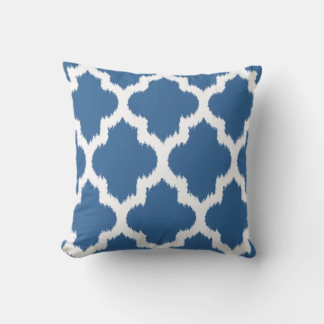 Cojín Decorativo Patrón Ikat Quatrefoil azul y blanco reversible (Anverso)