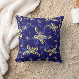 Cojín Decorativo Patrón ilustrado de mariposa azul y amarilla