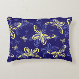 Cojín Decorativo Patrón ilustrado de mariposa azul y amarilla